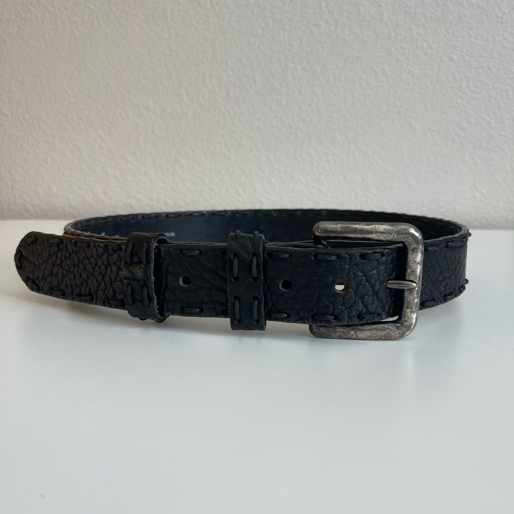 Unisex Black Textured Leather Belt